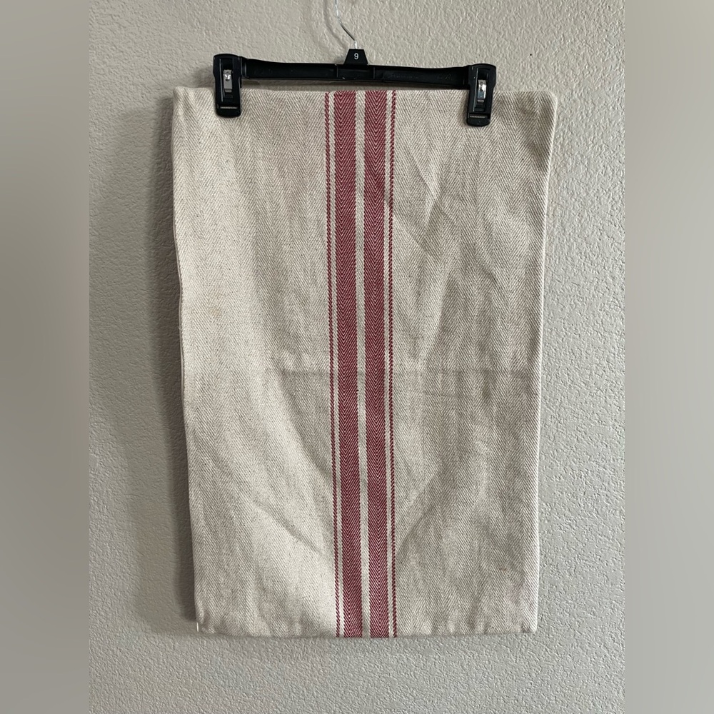 Pottery Barn linen blend pillow cases beige and red stripe 16x26
